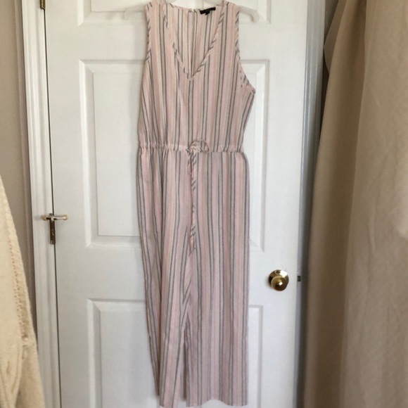 Drew for Anthropology jumpsuit ticking stripe pink size M - Picture 1 of 4